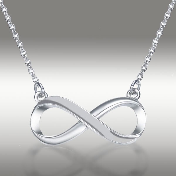 Infinity Necklace Pendant Genuine 14k Solid White Gold & 16+2 Chain Gift