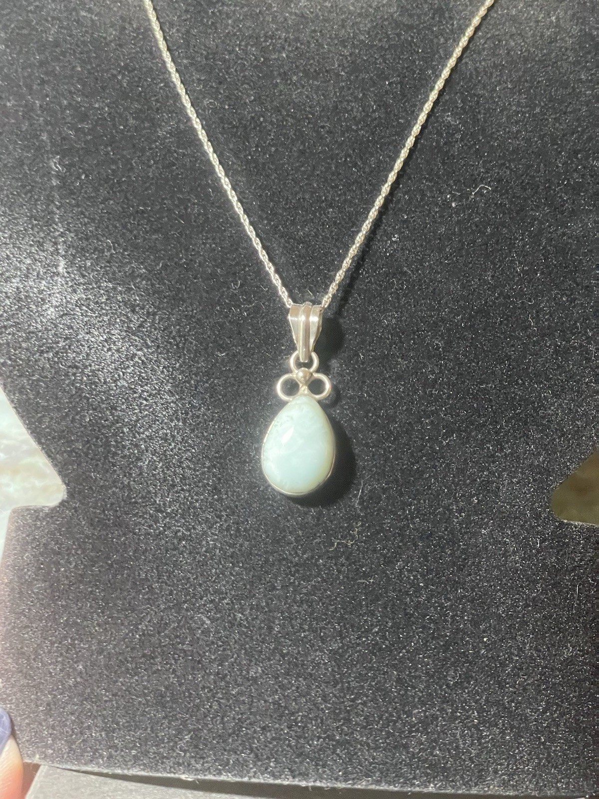 925 Sterling Silver Larimar Pendant On 16-17 Inch Chain