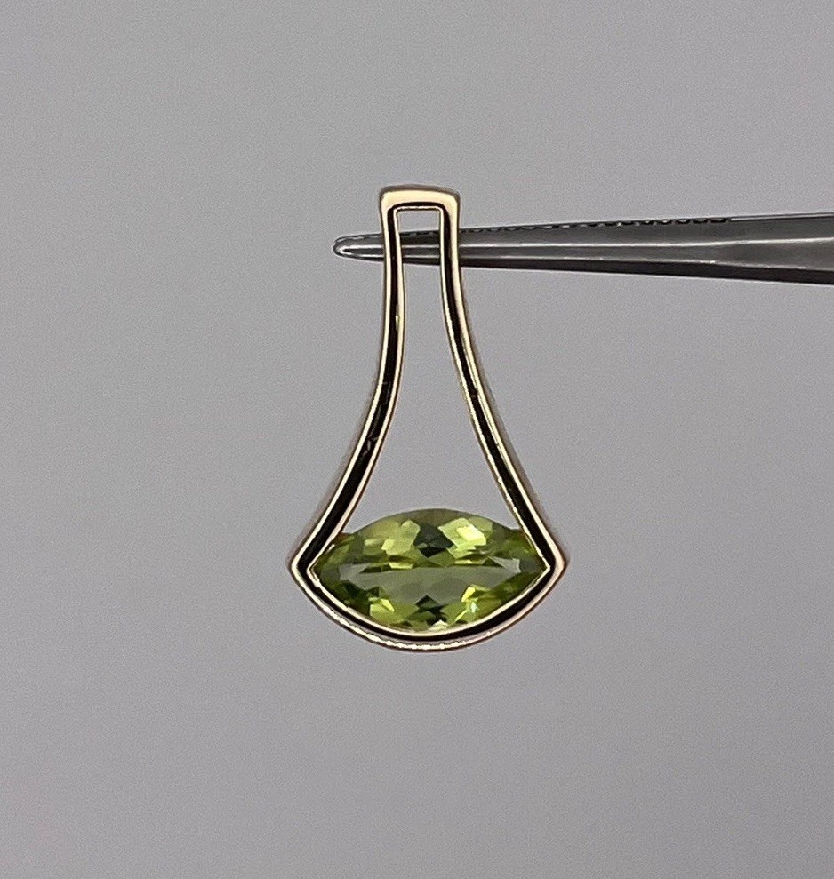 14k Yellow Gold Ladies 10x6mm Marquise Green Peridot Slide Charm Pendant 22mm