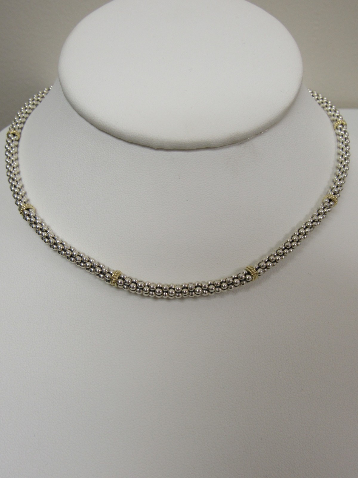 Designer LAGOS Sterling Silver 18K 5mm Signature Caviar Beaded Necklace