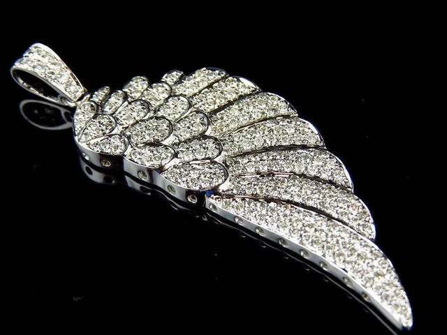 1.5Ct Round Cut Real Moissanite Angel Wing Silver Pendant 14k White Gold Plated