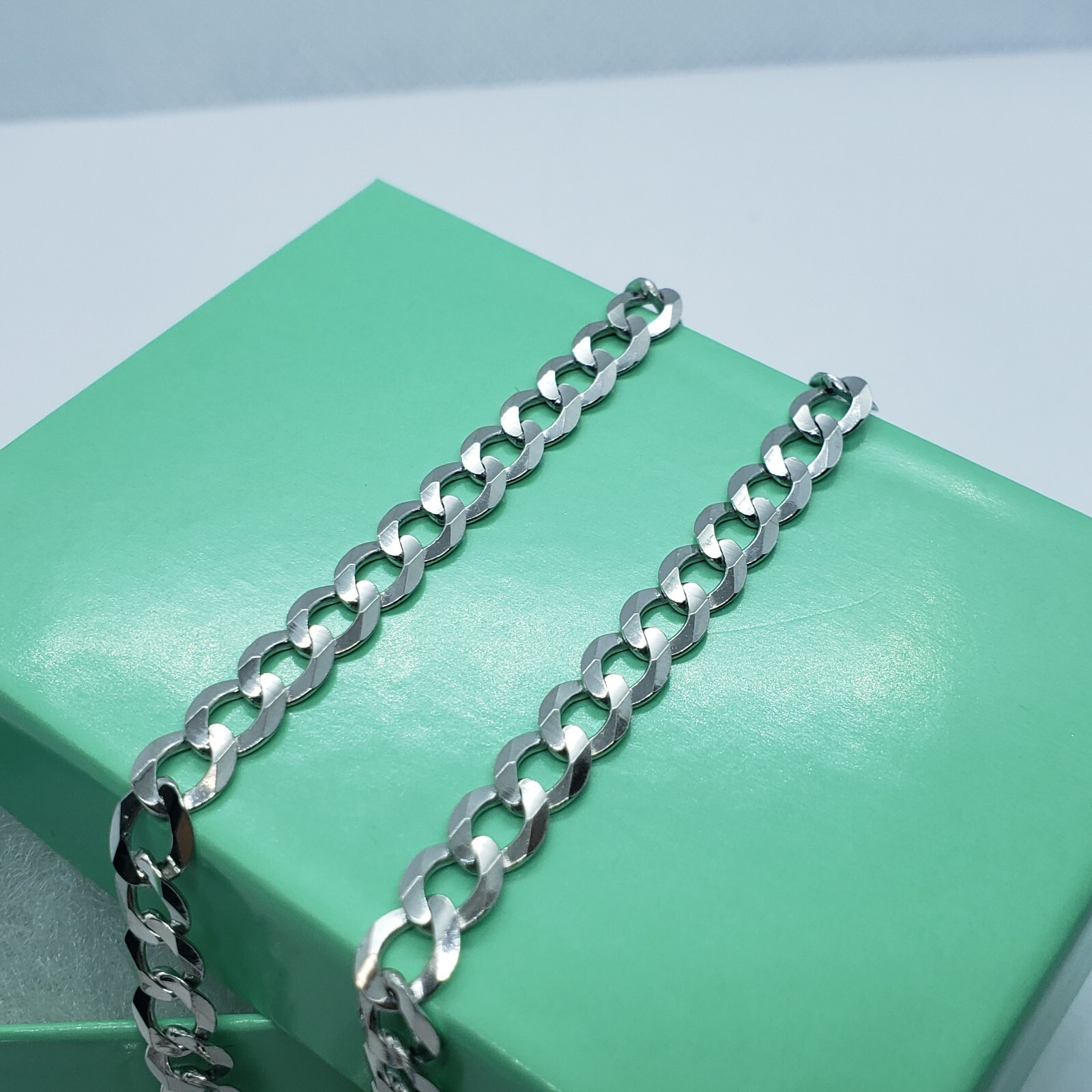 10K White Gold Solid Cuban Link Chain Curb Necklace Bracelet 4mm Size 7″~30″