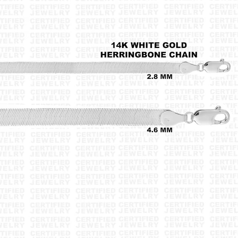 Solid 14K White Gold Herringbone Necklace Chain Real Gold