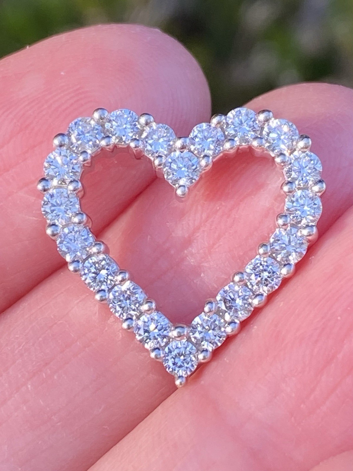 1.00CTW 100% Natural Diamond Open Heart Pendant 14k White Gold