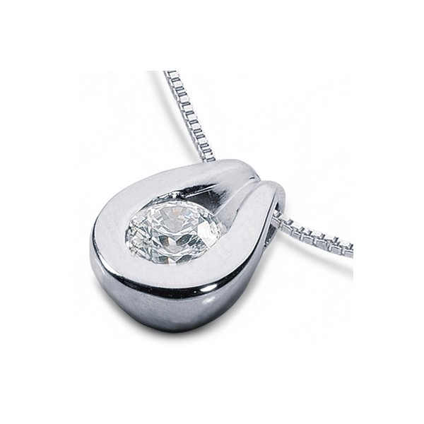 0.42ct E/SI1 Round Earth Mined Certified Diamond White Gold Solitaire Pendant