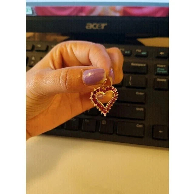 1.22Ct Round Cut Lab-Created Diamond Ruby Heart Pendant 14K Yellow Gold Plated