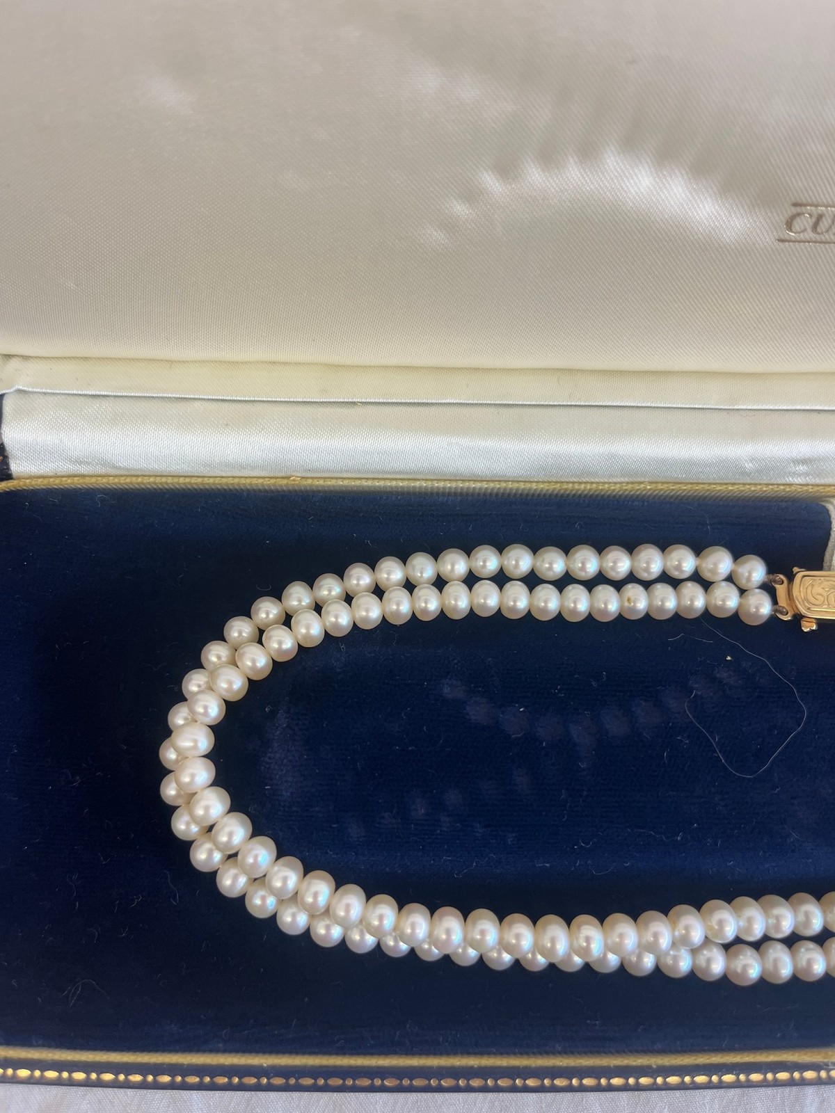 Vintage Lotus 9ct Gold Cultured Pearls Double Strand Necklace with Box