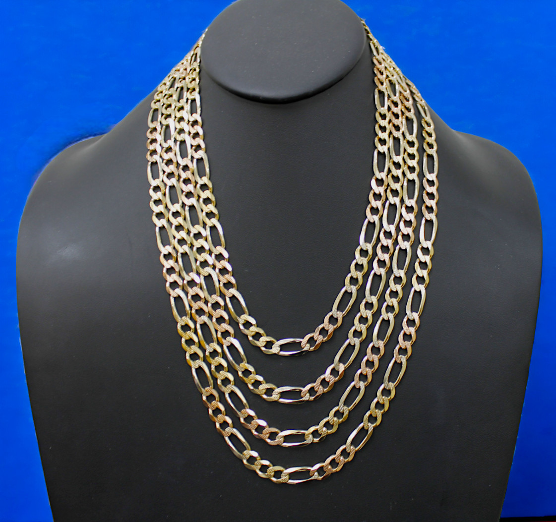 14K Tri Color Gold SOLID Figaro Necklace Bracelet Chain D/C 2mm-8.5mm 7″-30″