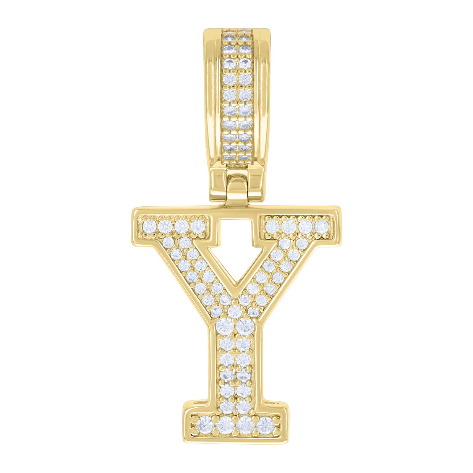 925 Yellow Gold Plated Moissanite Block Letter Cluster Y Initial Pendant 0.43 CT