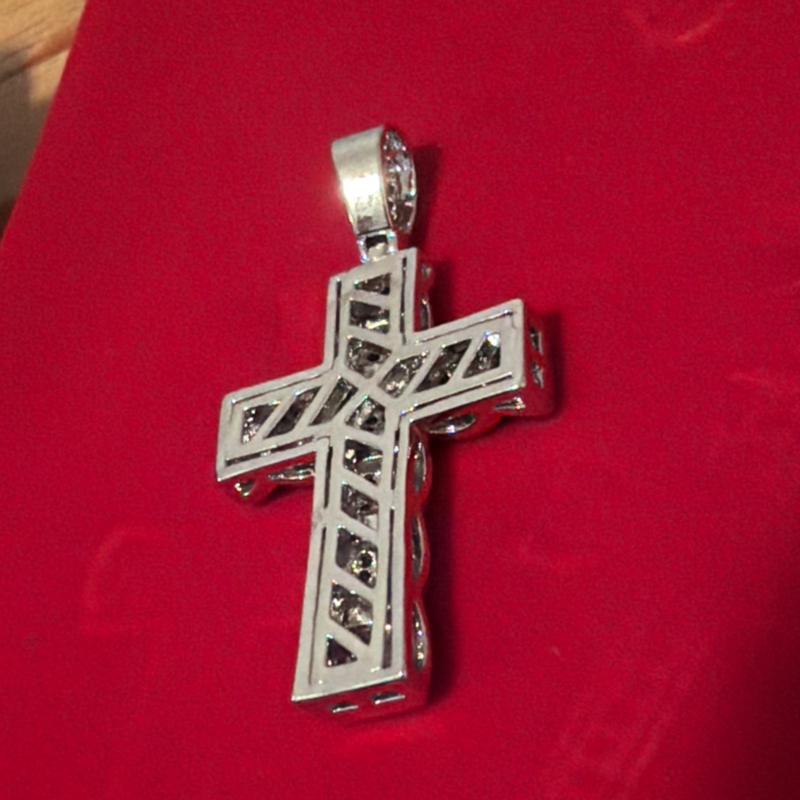 Pure Sterling Silver Cross Pendent with Black and White Cubic Zirconia Stones