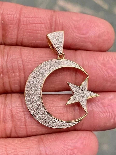 2 Ct Lab Created Diamond Crescent Moon Star Pendant 14K Yellow Gold Plated