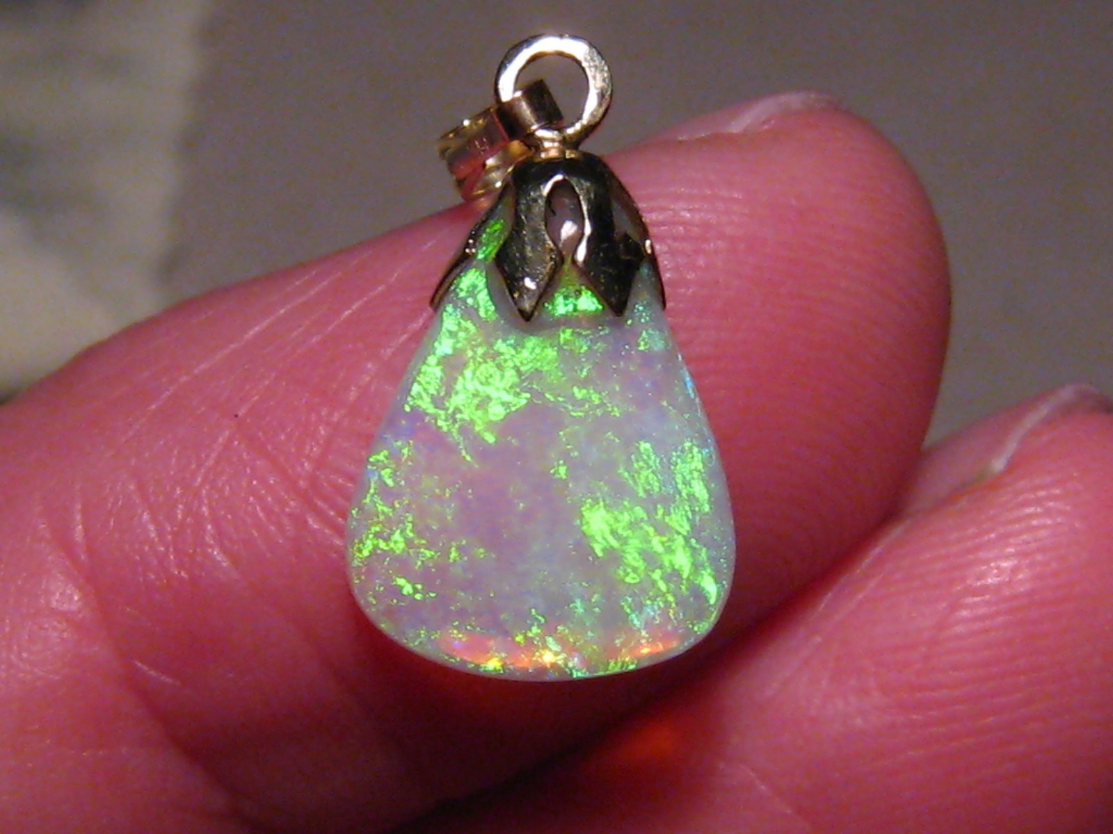 2.5 ct. Neon Green Opal Pendant , Solid 14k Yellow Gold