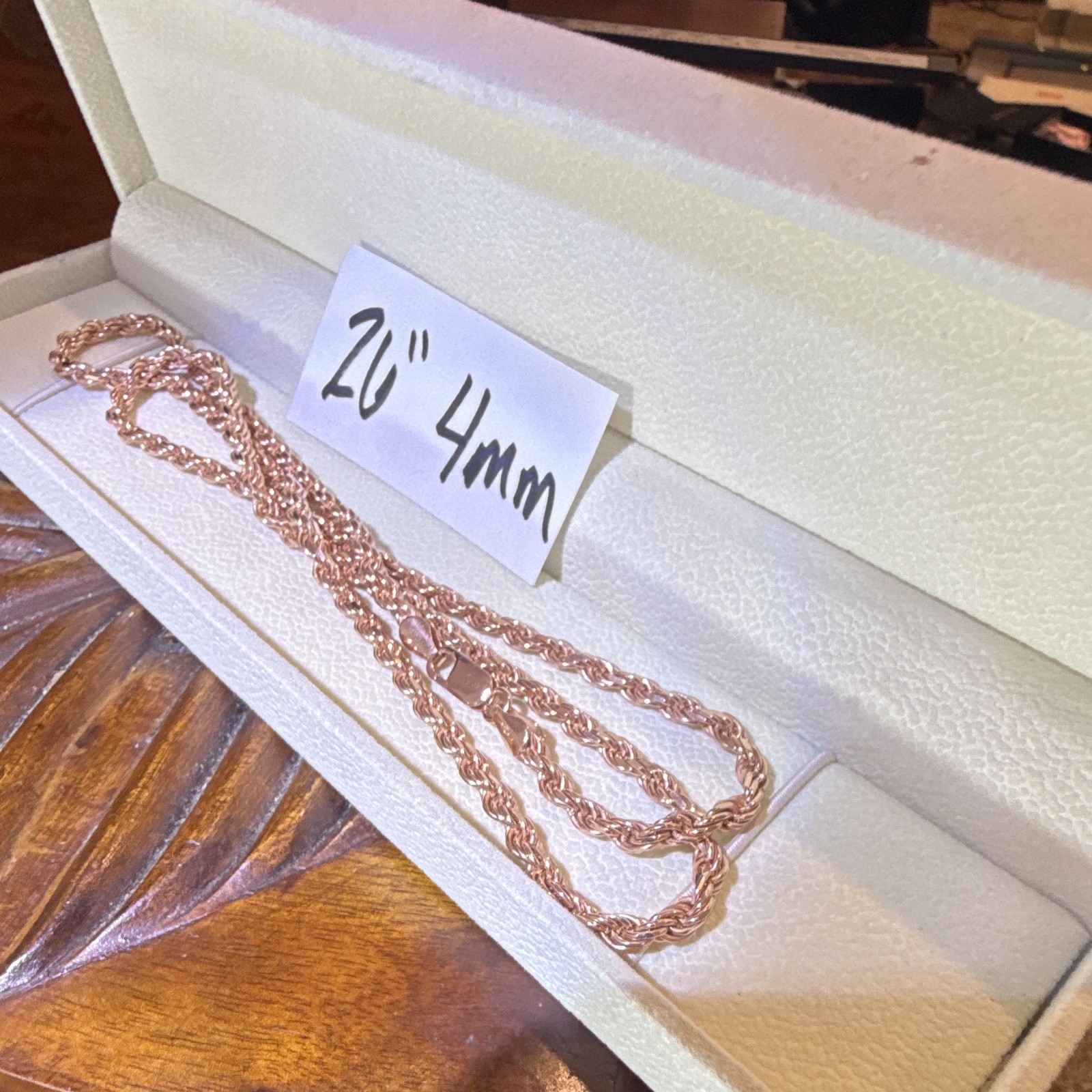 4mm 26” Diamond Cut Rope Chain SOLID 925 Sterling Silver (32g) Rose Gold Over