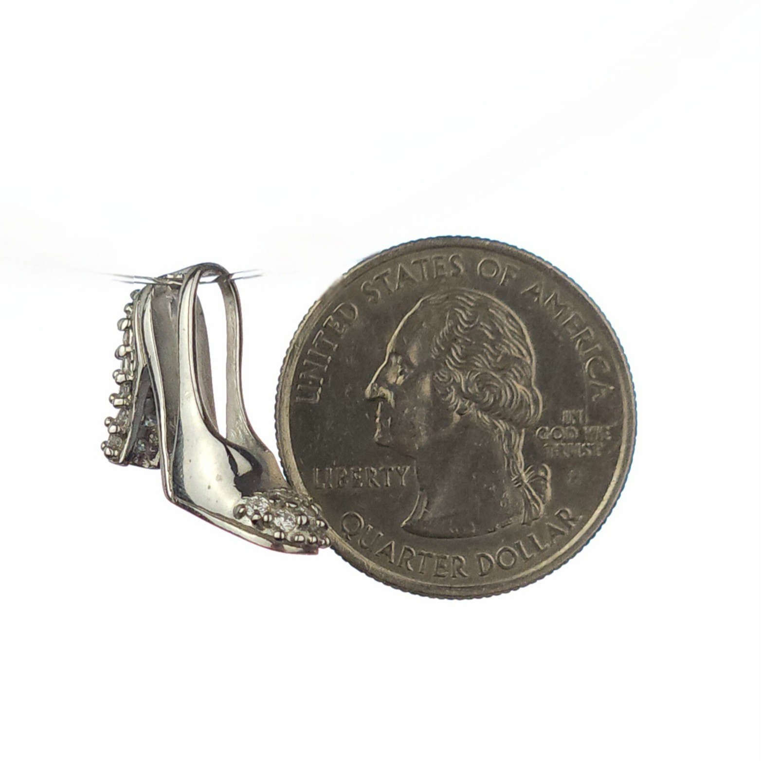 925 Solid Sterling Silver Sparkly Sweet Princess Slipper Pendant, Prong Set