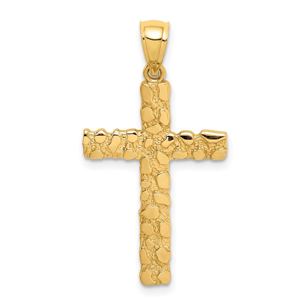 14K Yellow Gold Nugget Cross Pendant; Women & Men