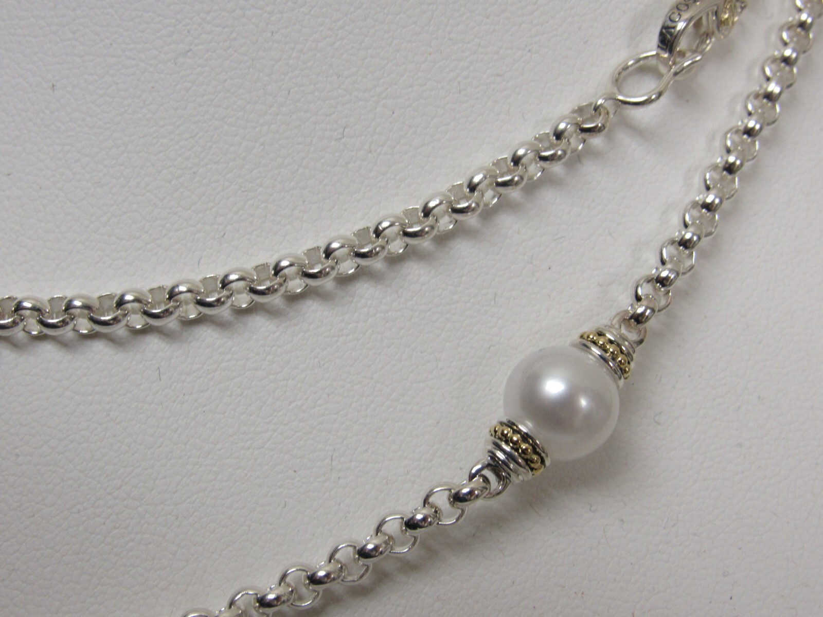 Designer LAGOS Sterling Silver 18k KSL Signature Caviar Pearl Necklace