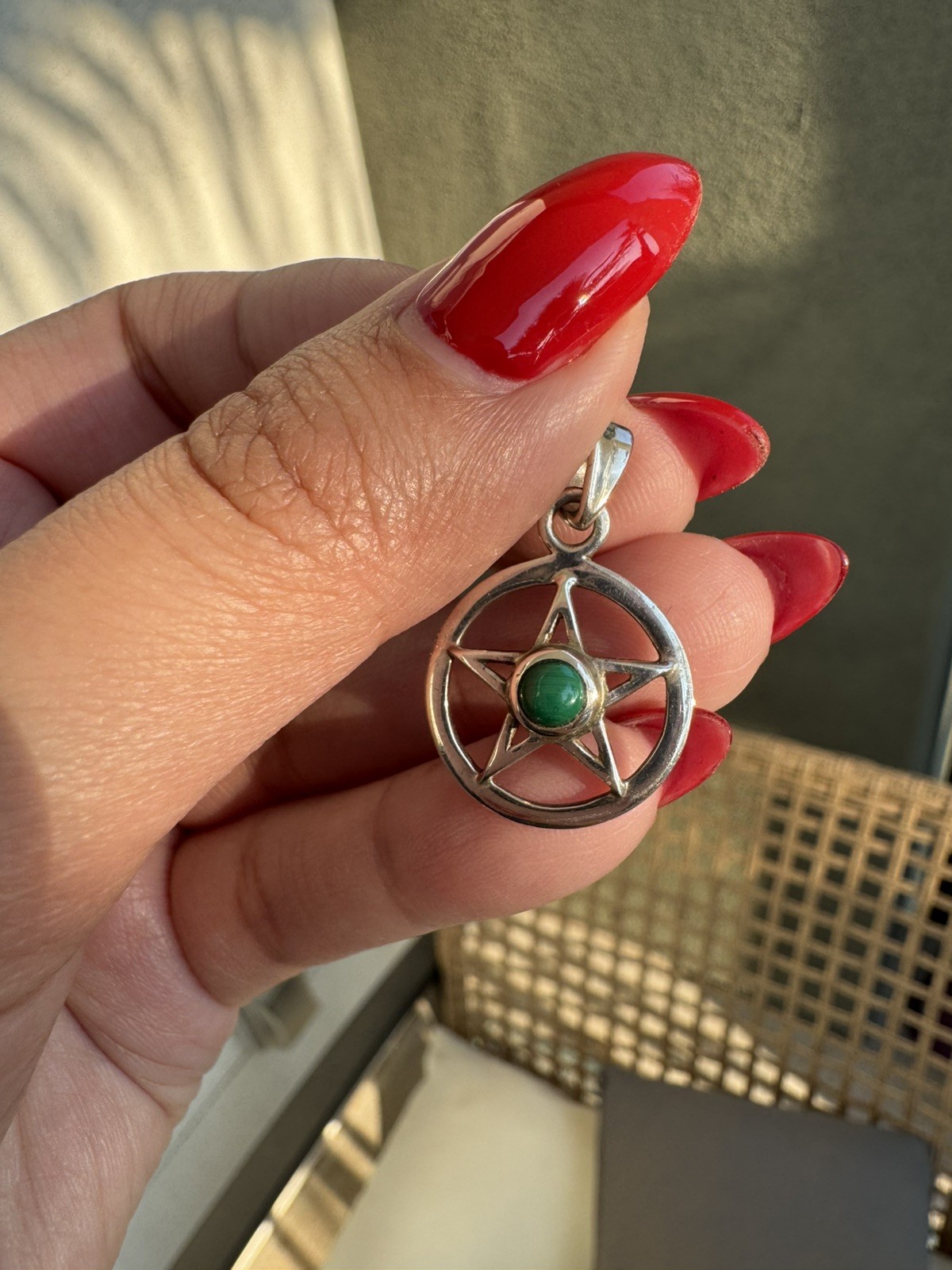 Sterling Silver Malachite Pentacle Pendant