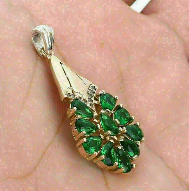 Natural Green Emerald 3.50CT Pear Cut Twisted Pendant 14K Yellow Gold Plated