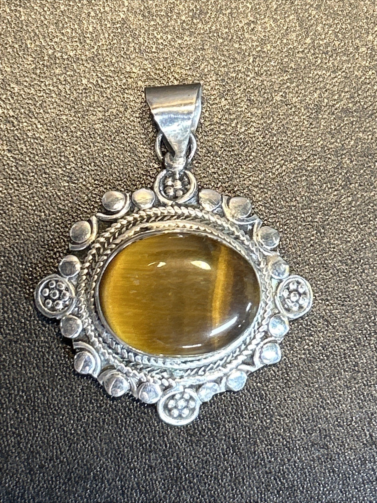 Vintage Tiger’s Eye 925 Sterling Silver Jewelry Gemstone Pendant-35 X 32mm