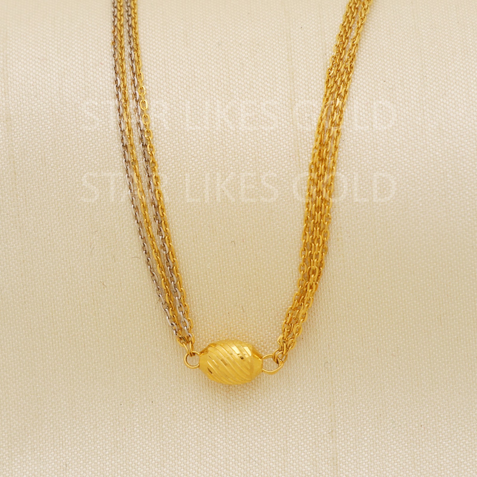22K Yellow Gold Two Tone Station Chain 17.5″ 6.32g 4.5mm Multi Strand Necklace