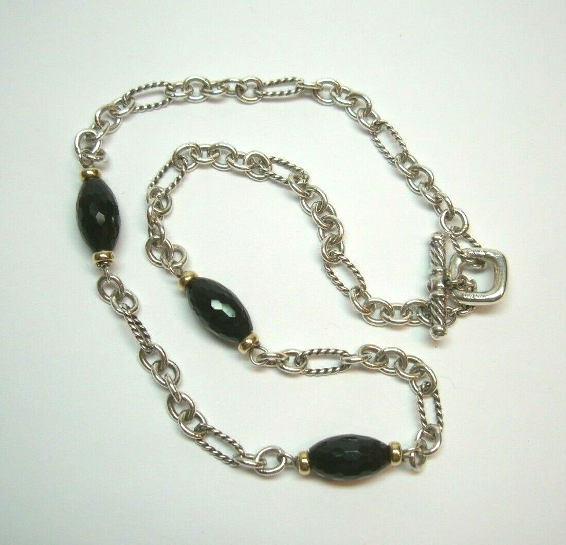 DAVID YURMAN FACETED ONYX STATION NECKLACE STERLING 925/18KYG 16.5″ TOGGLE CLASP