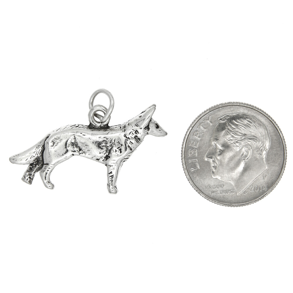 Sterling Silver Large 3D German Shepherd Dog Charm or Pendant