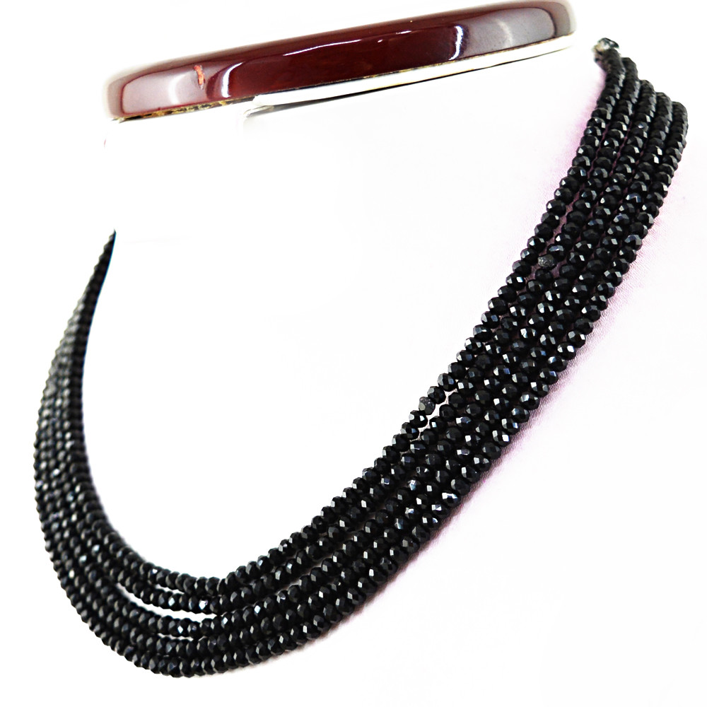 157.00 Cts Natural 5 Strand Black Spinel Round Faceted Beads Necklace (DG)