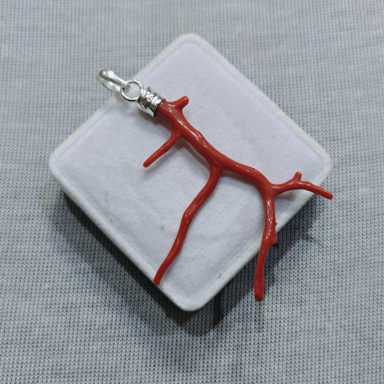 Natural Italian Red Coral Branch Pendant 925 Sterling Silver Handmade Jewelry