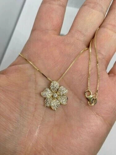 2Ct Round Cut Lab Created Diamond Flower Pendant 14K Yellow Gold Finish