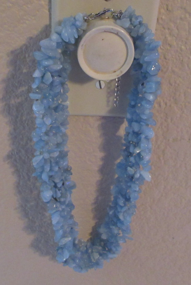 FREE-FORM AQUAMARINE CHIP RHODIUM OVER STERLING SILVER NECKLACE W/2″ EXTENDER