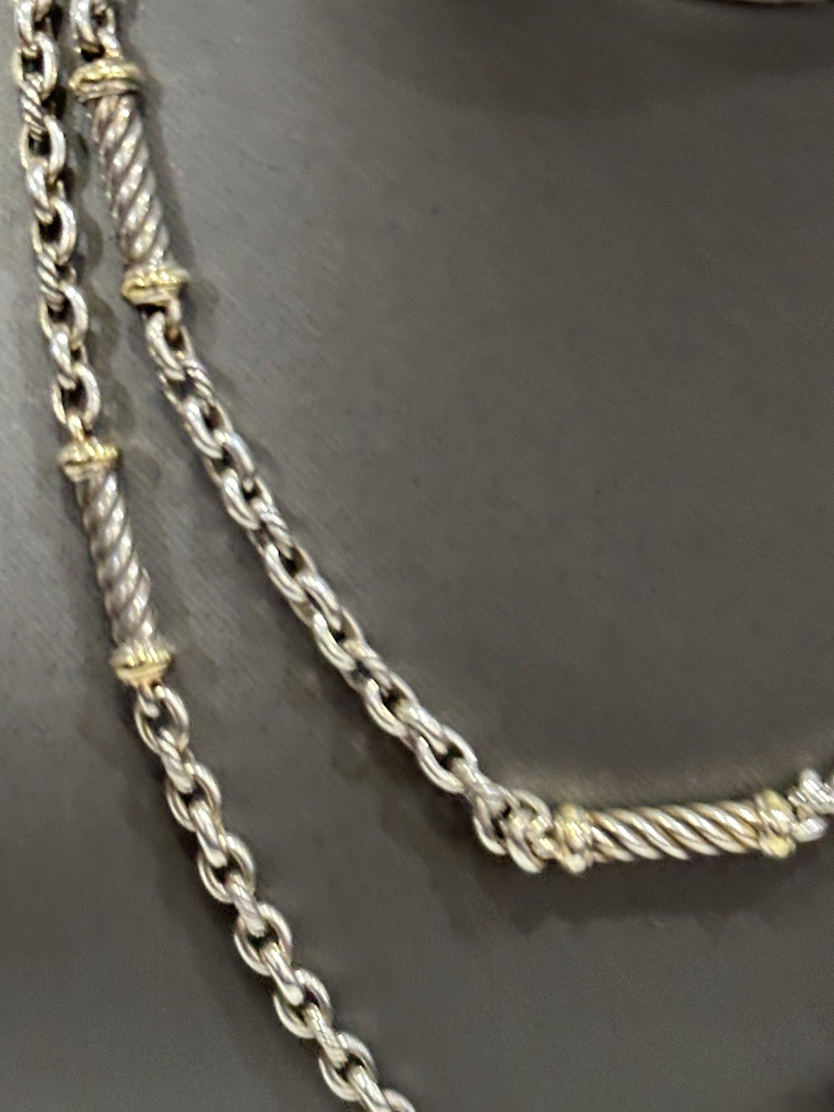 RARE DAVID YURMAN 925/18K BARRELL STATION TWISTED CABLE NECKLACE 34″ LONG