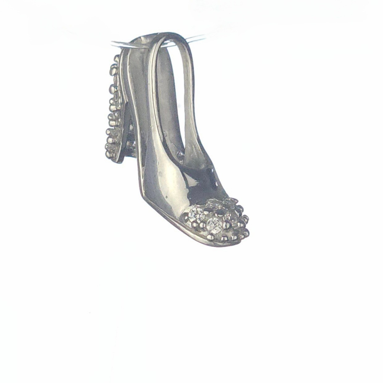 925 Solid Sterling Silver Sparkly Sweet Princess Slipper Pendant, Prong Set