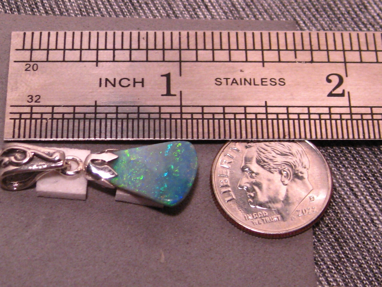 Green Opal Pendant – Solid Australian Opal – Sterling Silver , Sparkle Effect