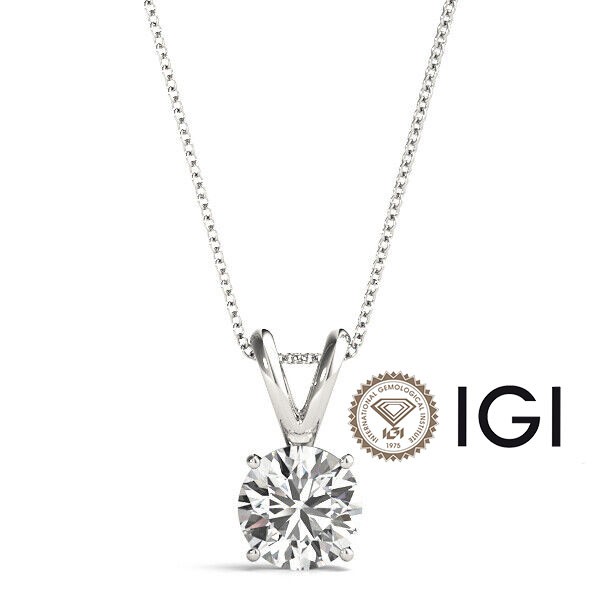 Diamond Pendant Necklace 1.50 Carat D VS1 Ideal IGI 4 Prong 1.50ct Lab Grown