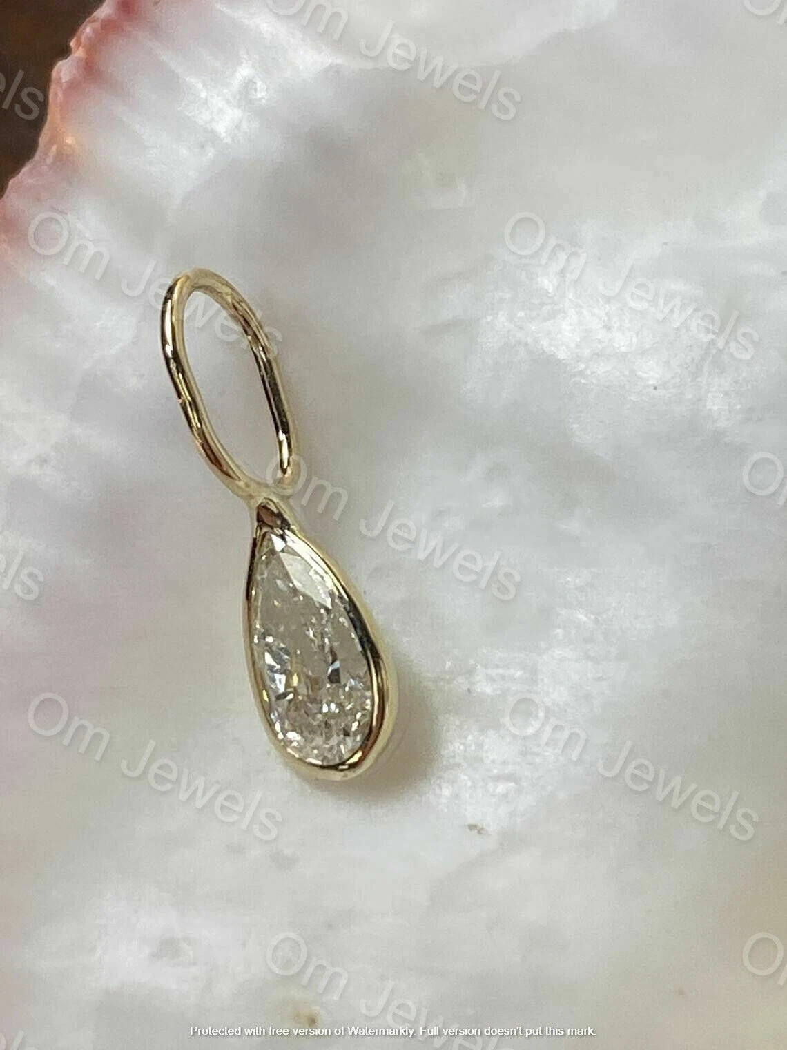 2Ct Pear Lab Created Diamond Solitaire Pendant Free Chain 14K Yellow Gold Finish