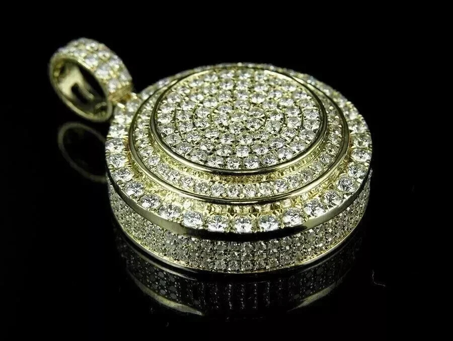 2.00Ct Round Real Moissanite Cluster Circle Pendant 14K Yellow Gold Pated Silver