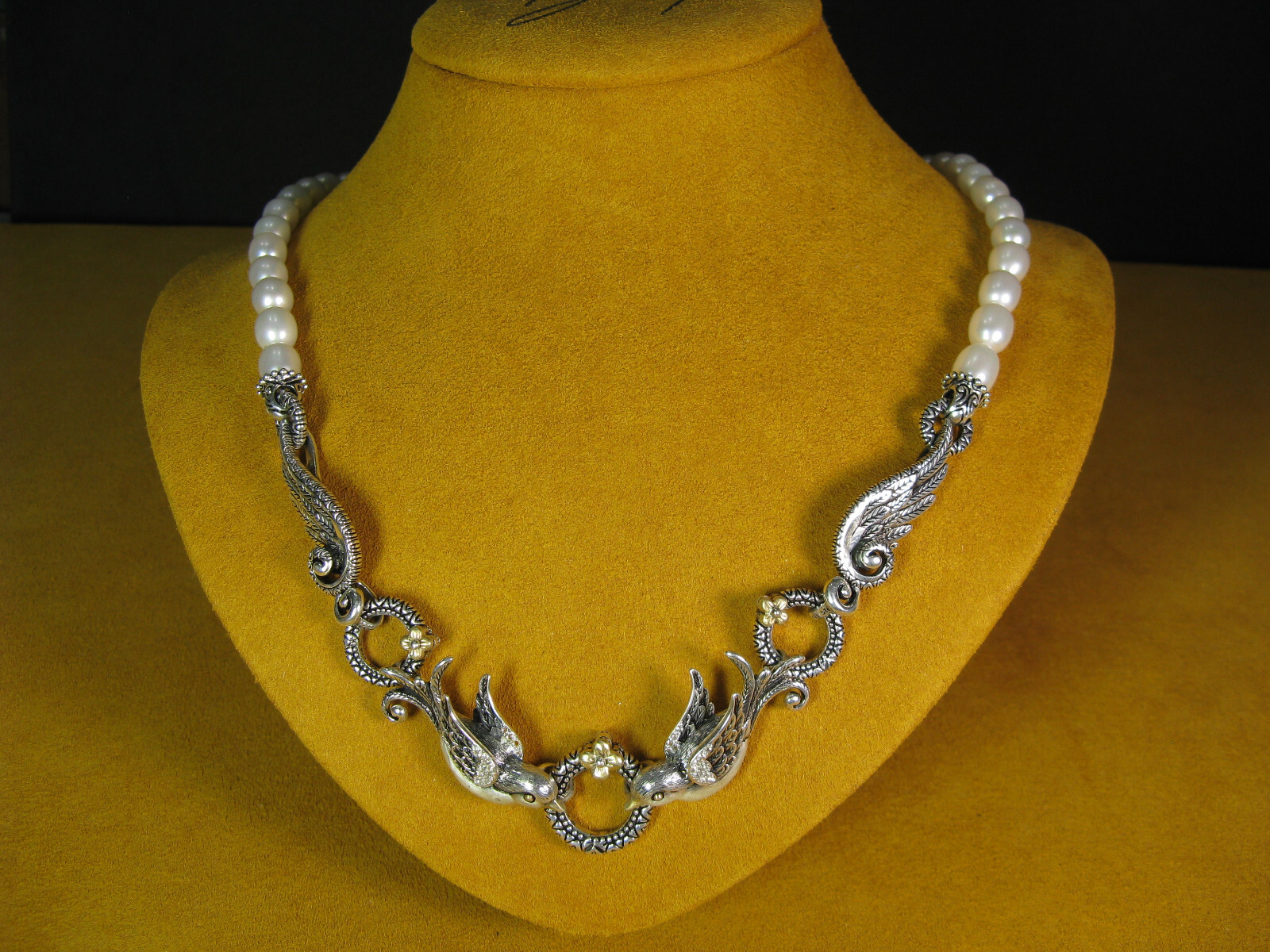 BARBARA BIXBY NECKLACE BIRD SPARROW WHITE PEARL RING CIRCLE CONNECTOR Gemstone