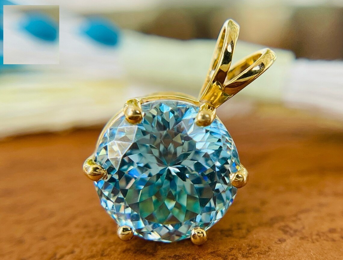 10 Ct Certified Treated Blue Portuguese Diamond Solitaire Pendant. 925 Silver