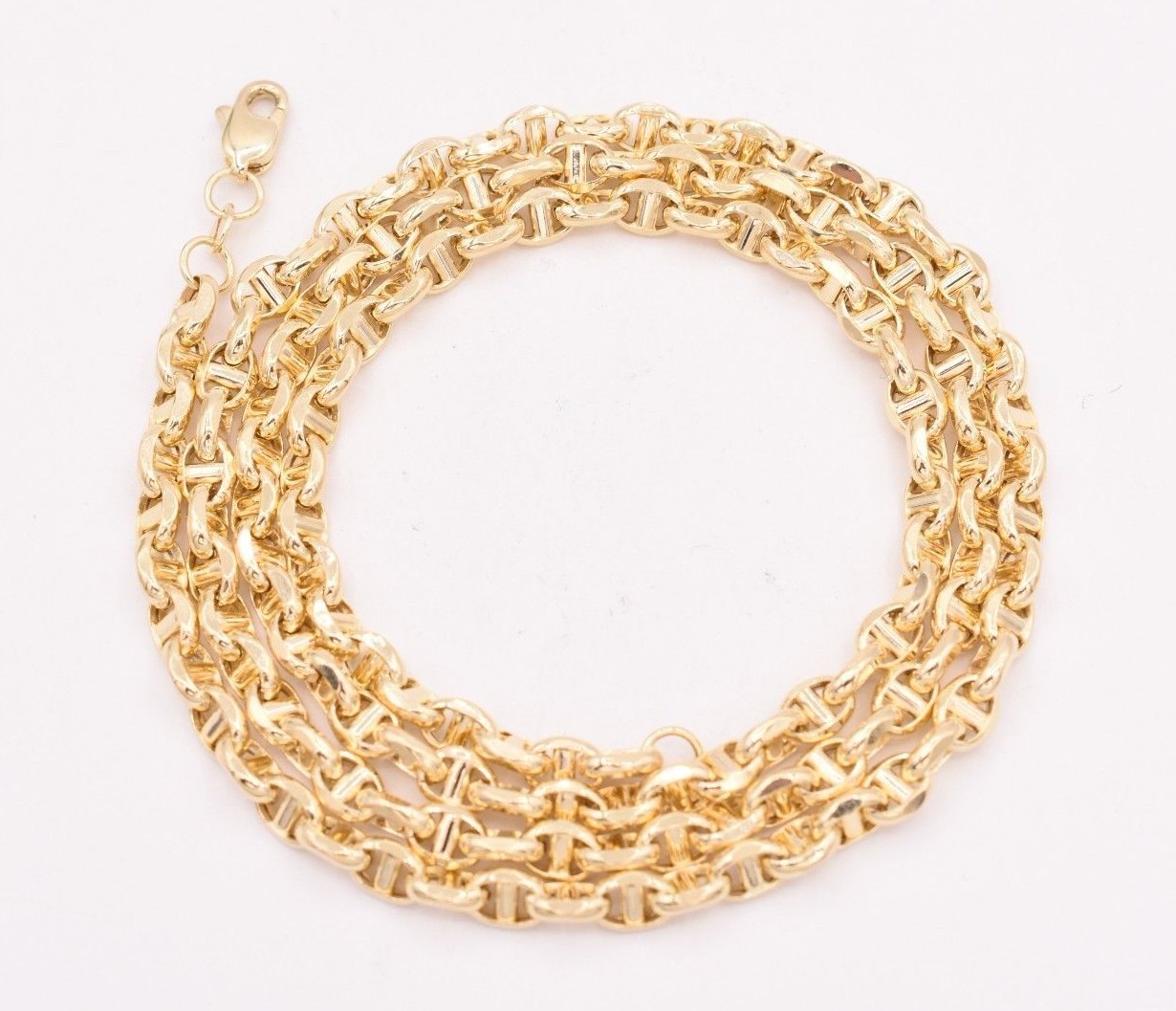 4.5mm Puffed Anchor Mariner Link Chain Necklace Real 14K Yellow Gold