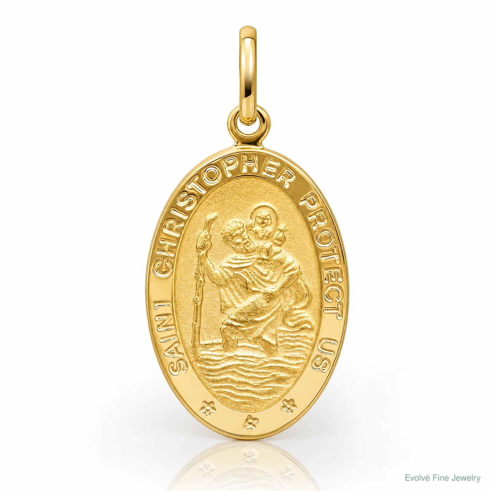14K Yellow Gold Polished And Satin Oval St. Christopher Pendant