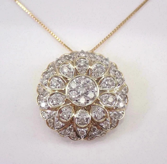 2Ct Round Cut Lab Created Diamond Cluster Flower Pendant 14K Yellow Gold Plated