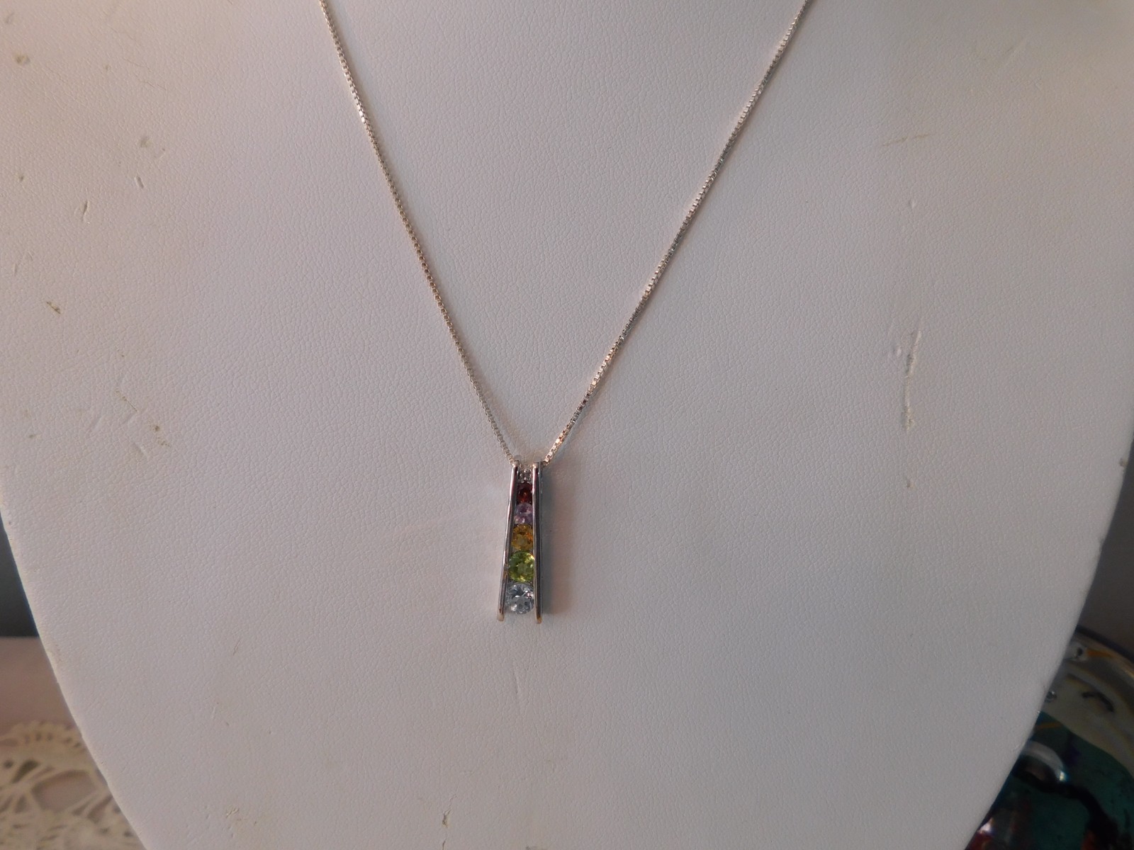 Multi Gemstone Sterling Silver Pendant Necklace FAS 925 Italy Box Chain 18″