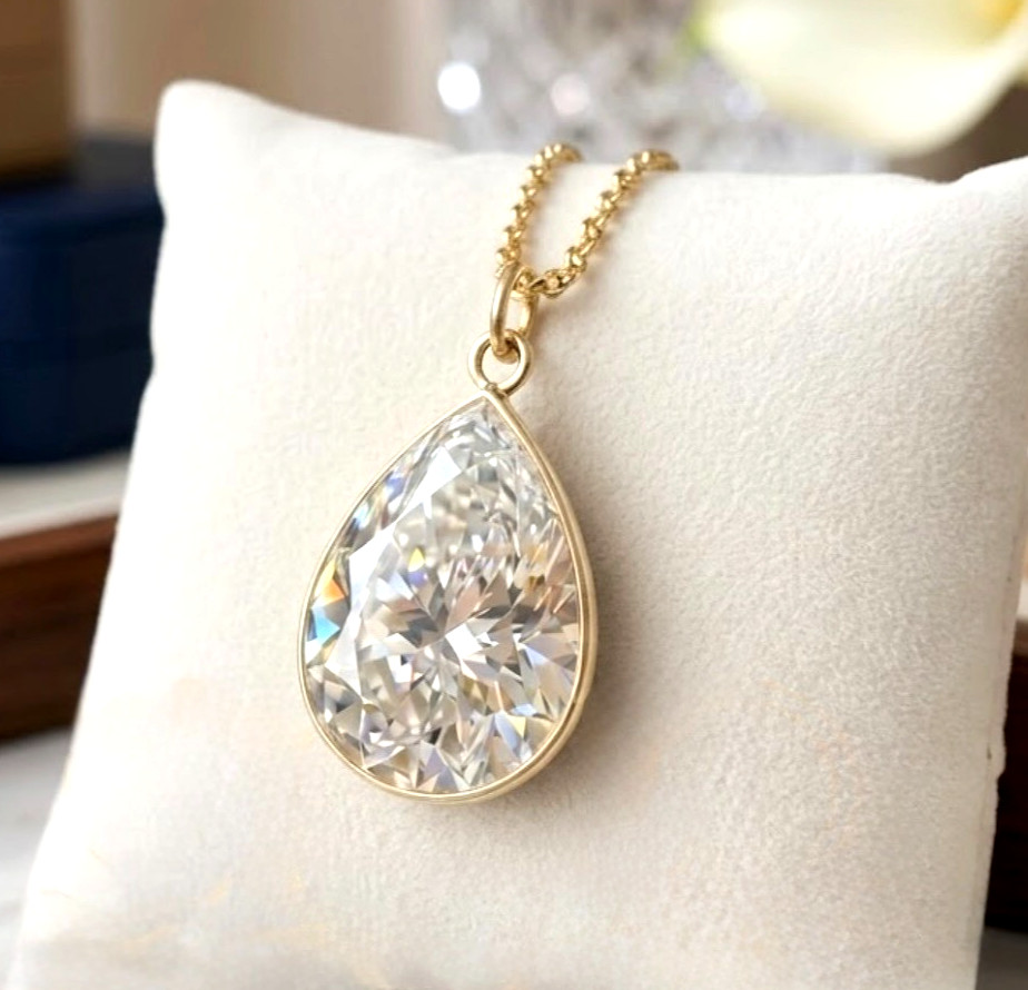 925 Silver, White Diamond Solitaire Pendant, HUGE & RARE 39 Ct Certified Treated