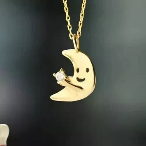 1 Ct Lab Created Diamond Moon Shape Women’s Pendant 14K Yellow Gold Plated