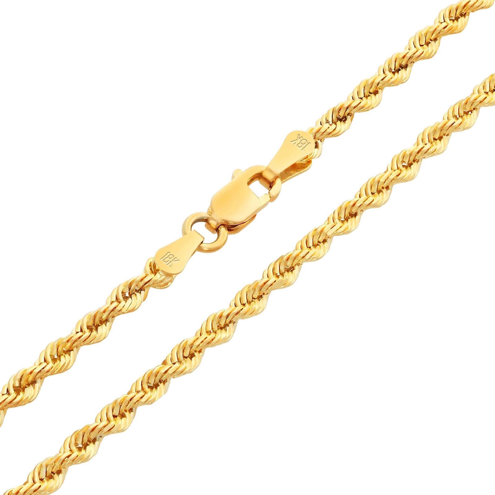 18k Yellow Gold 2.5mm Diamond Cut Rope Chain Italian Necklace Mens Women 16″-26″