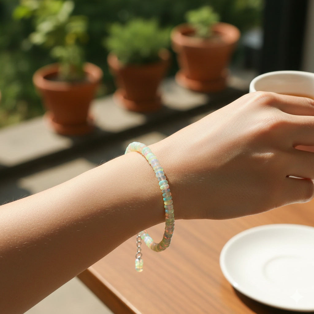Ethiopian Fire Opal Bracelet Natural Iridescent Opal Beads Unisex Jewelry Gifts
