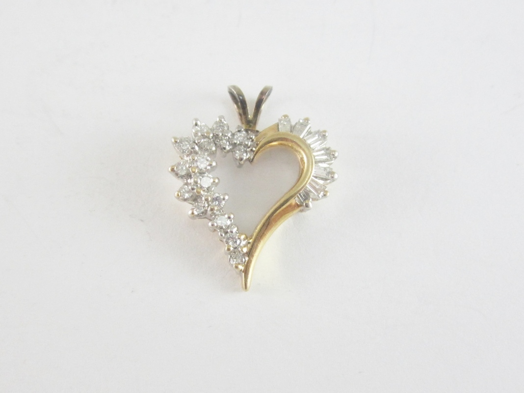 ESTATE 14K MULTI-TONE GOLD HEART DIAMOND SLIDE PENDANT 0.53CT *APPRAISED $1,200