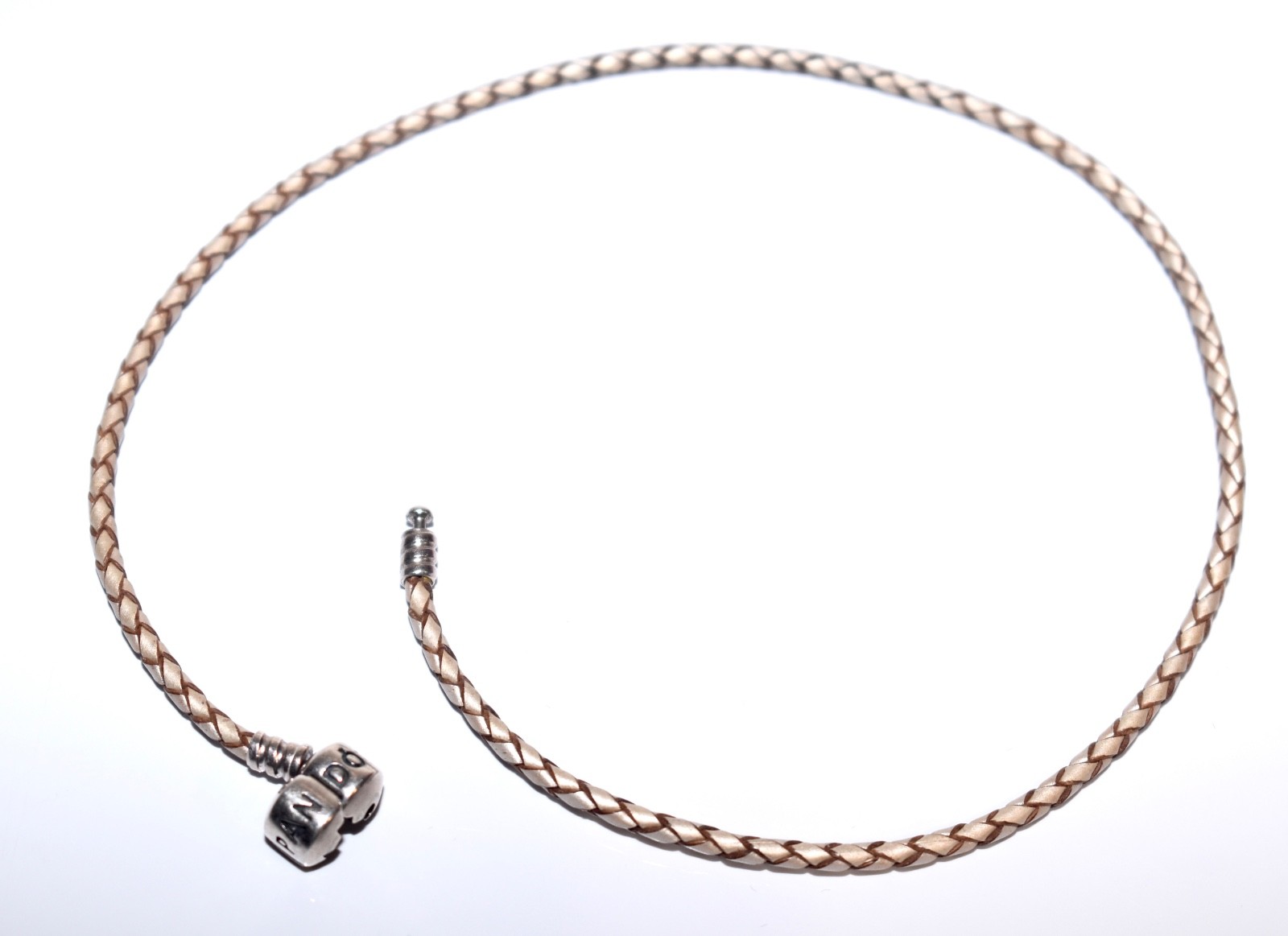 Pandora * 16″ BRAIDED LEATHER CHARM NECKLACE * Sterling Silver Barrel Clasp