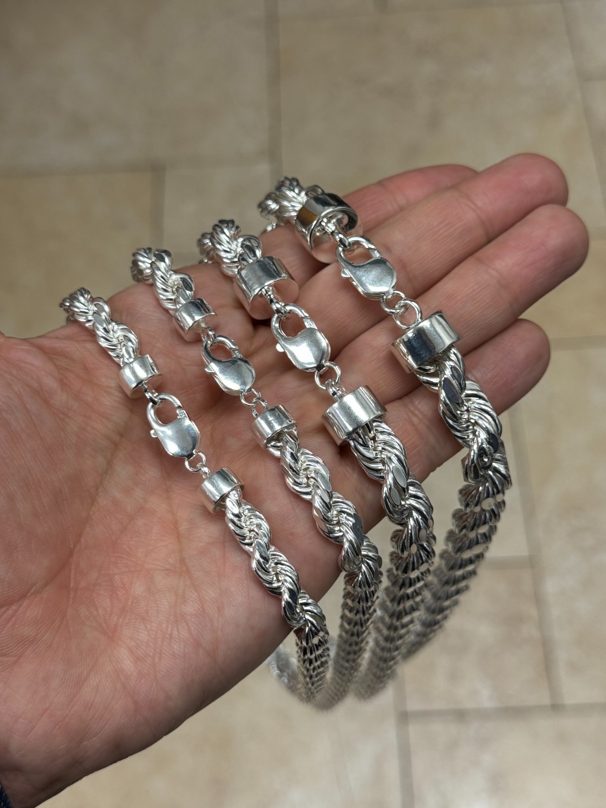 925 Sterling Silver Italian DIAMOND CUT ROPE CHAIN Necklace All Sizes – UNISEX