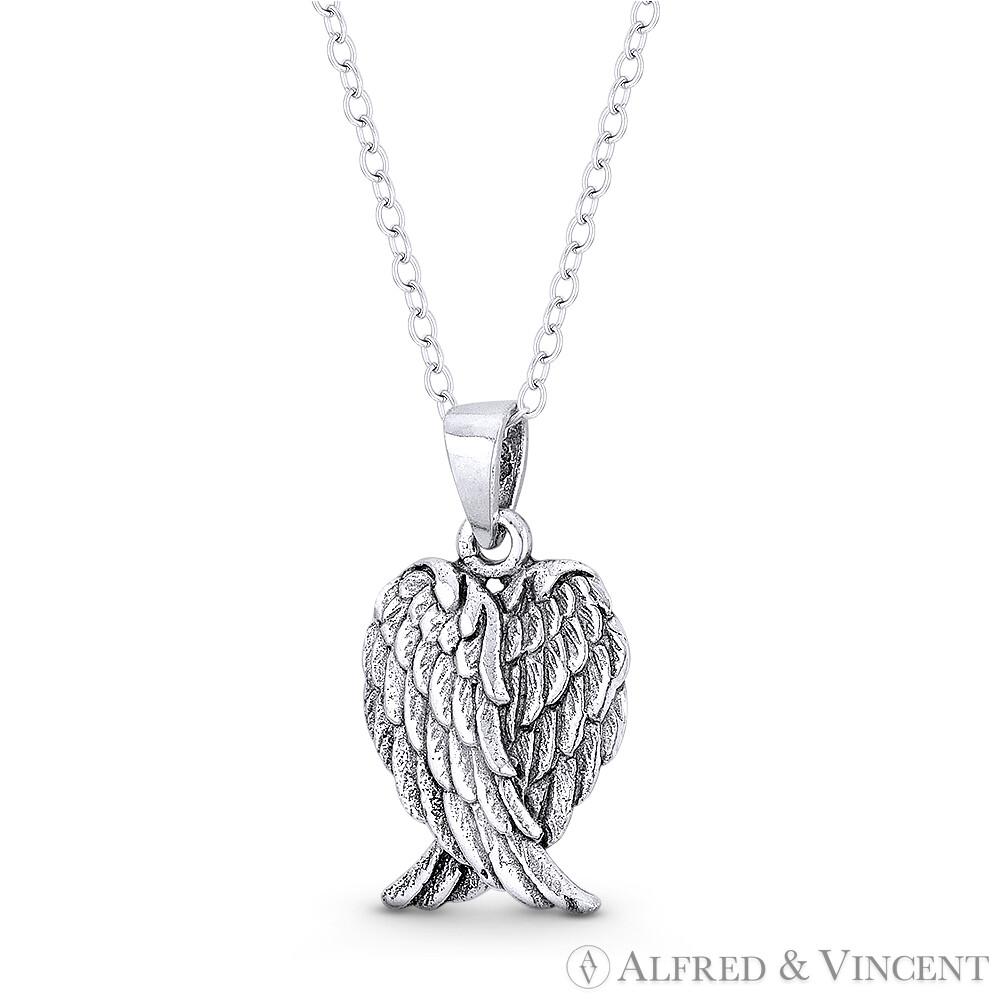 Guardian Angel Eagle Wing w/ Feather Biker Bling Pendant in .925 Sterling Silver
